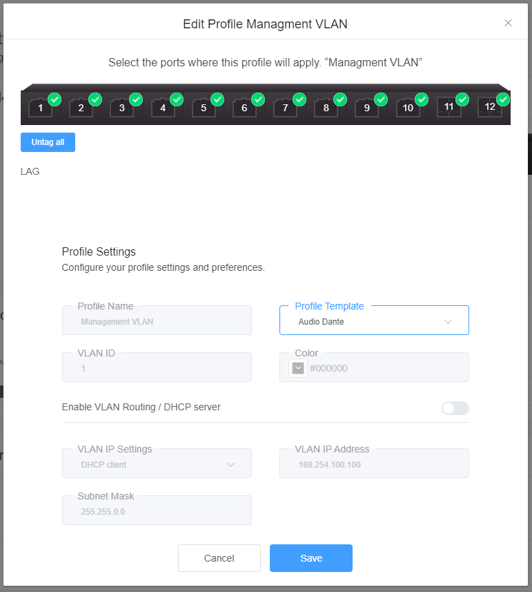 Set Profile Template Screen