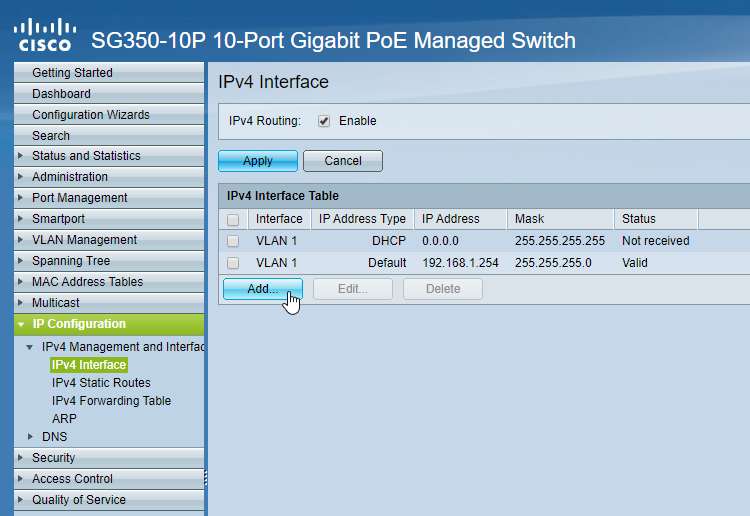 SG350 IPv4 Interface