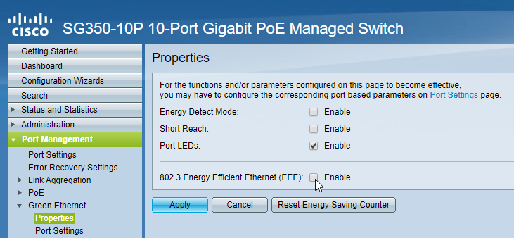 SG350 Green Ethernet