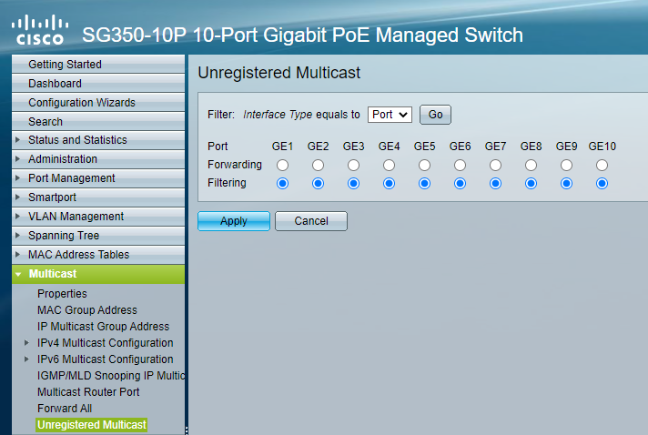 SG350 Filtering